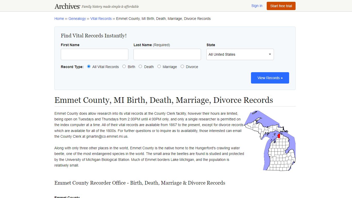 Emmet County, MI Birth, Death, Marriage, Divorce Records - Archives.com
