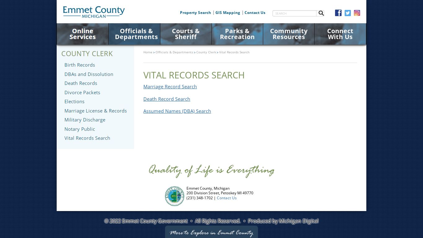 Emmet County Vital Records Search