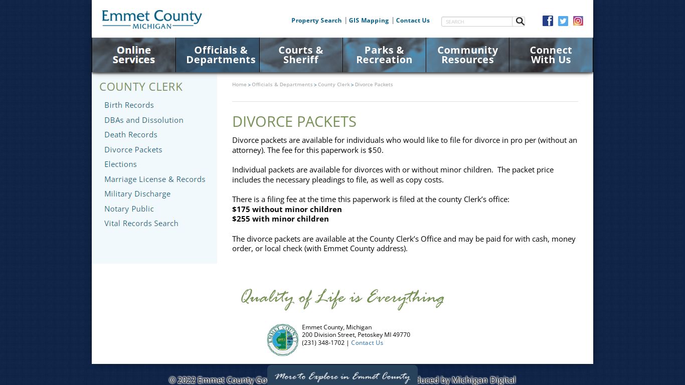 Emmet County Devorce Information Packets
