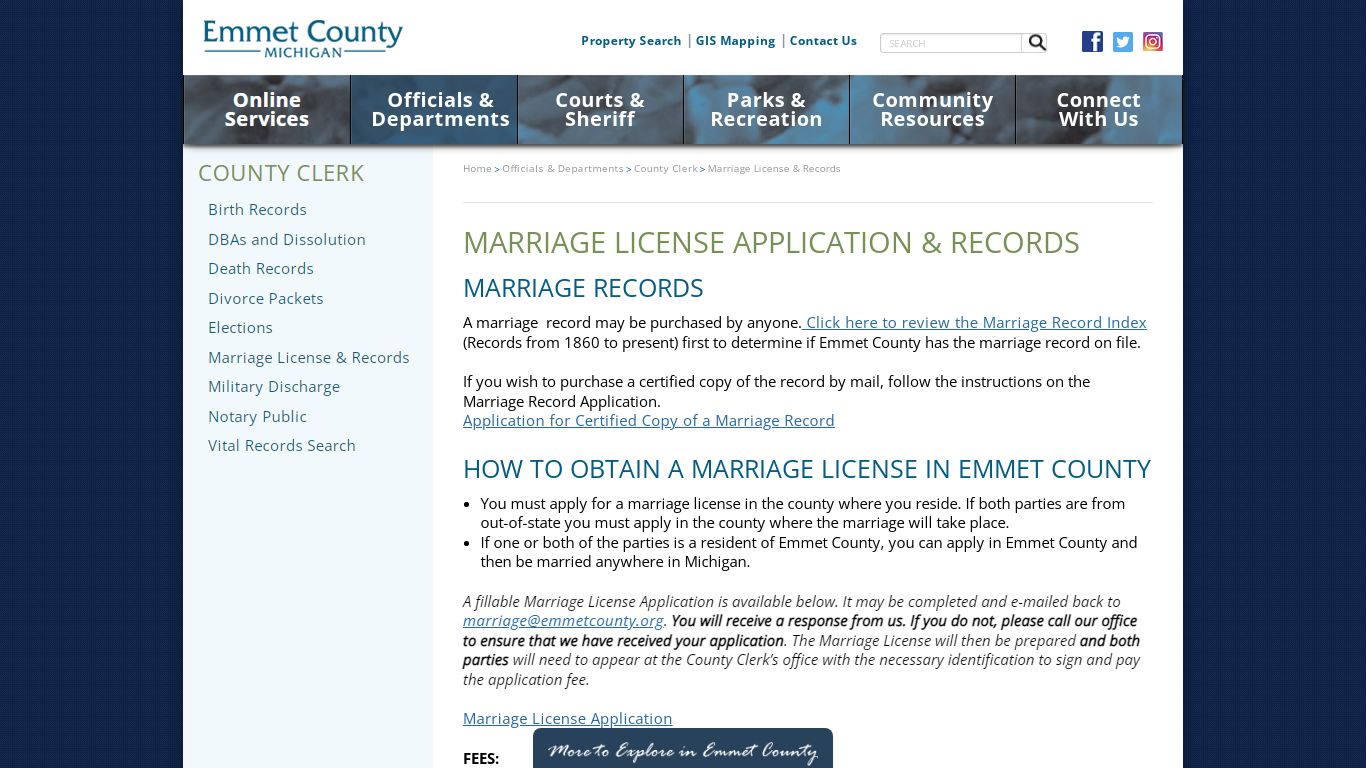 Marriage License & Records, Emmet County